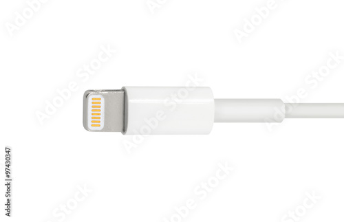MOSCOW, RUSSIA - NOVEMBER 07, 2015: Apple Lightning Connector used to connect mobile devices iPhones, iPads and iPods to host computers.