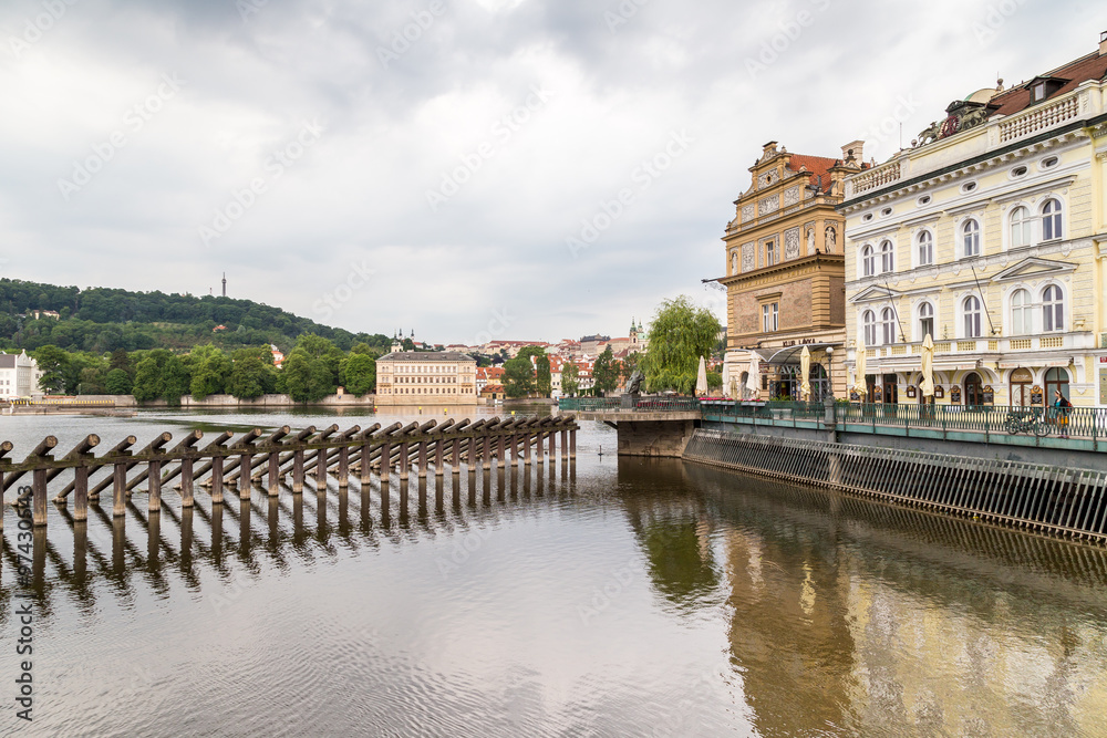 View of the river and houses in Prague