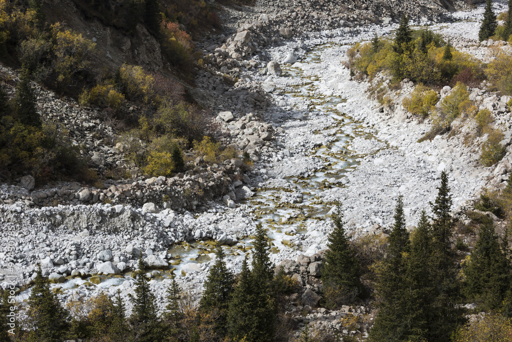 Fototapeta premium The panorama of mountain landscape of Ala-Archa gorge in the sum