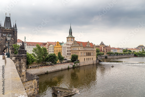 View of the river and houses in Prague