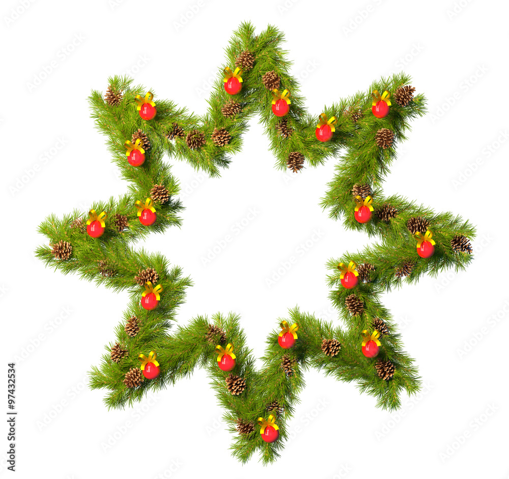 Christmas wreath in the shape of Christmas Star isolated on whit