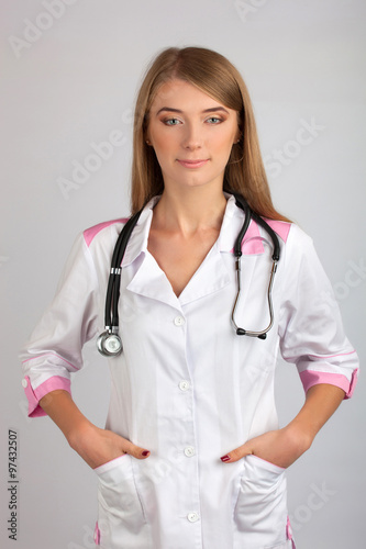 beautiful woman doctor with a stethoscope