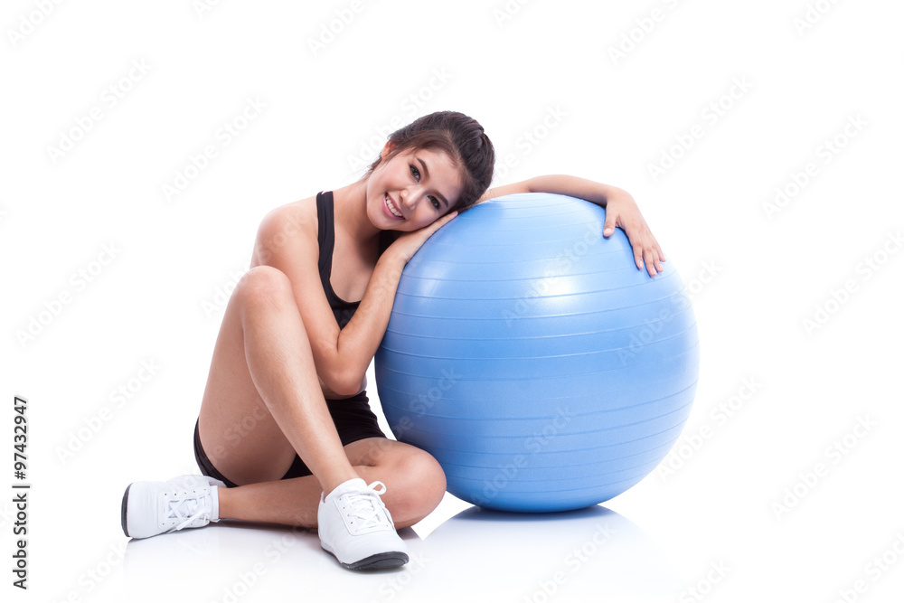 Young woman doing exercises with fitness ball. Young woman doing exercises with fitness ball.