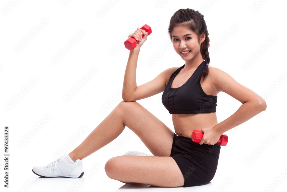 Sport woman doing exercise with lifting weights Sport woman doing exercise with lifting weights