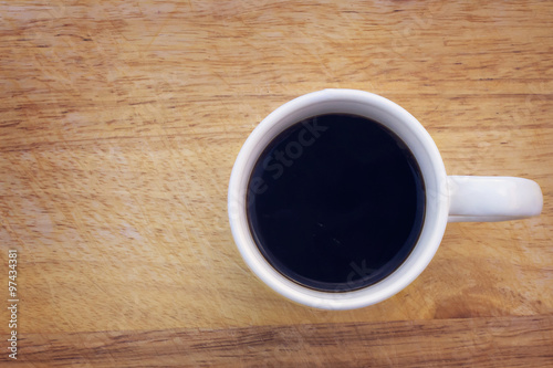 Top view of a cup of black coffee