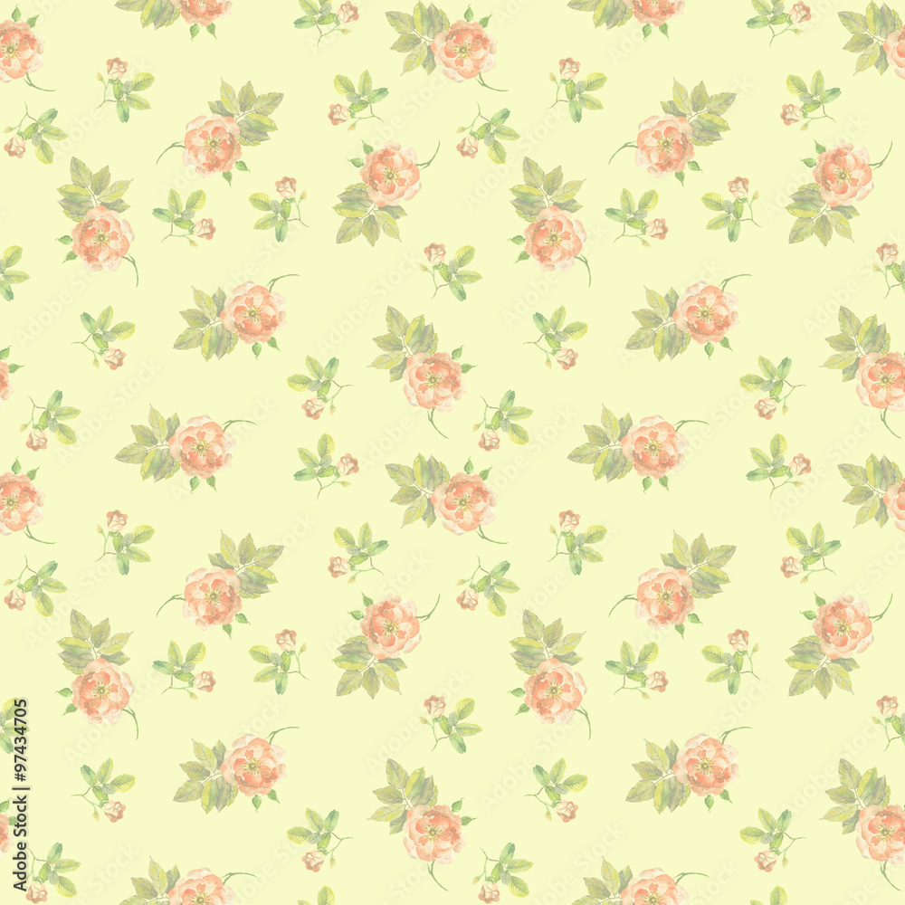 Light gentle yellow seamless pattern with flowers roses 