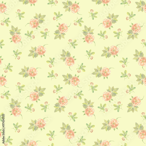 Light gentle yellow seamless pattern with flowers roses 