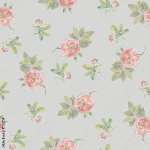 Light seamless grey backgrounds with small roses 
