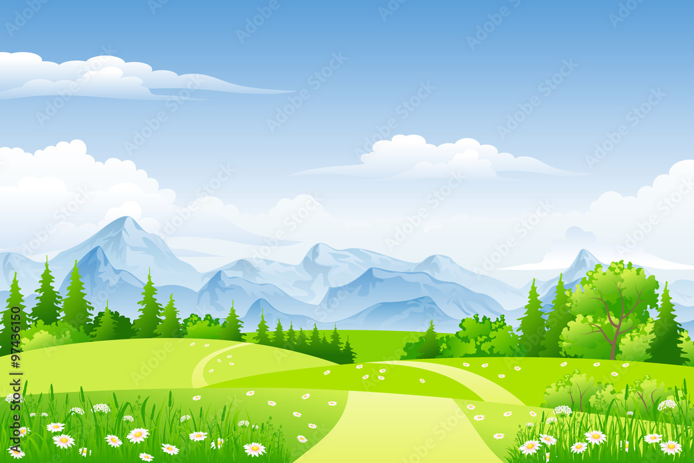 Obraz premium Summer landscape with meadows and mountains