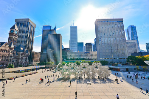 View of Toronto skyline and Nathan Phillips Square in Toronto photo