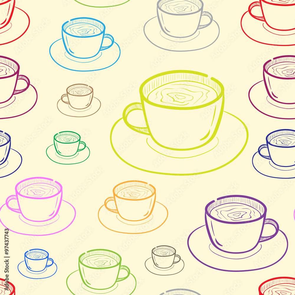 Seamless color contours of mugs Seamless color contours of mugs