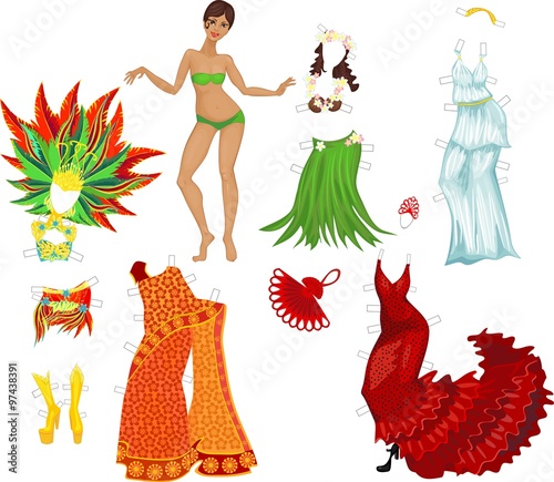 Girl and various dance costumes
