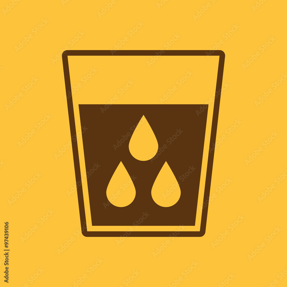 The liquid in glass icon. Water and drink, aqua symbol. Flat