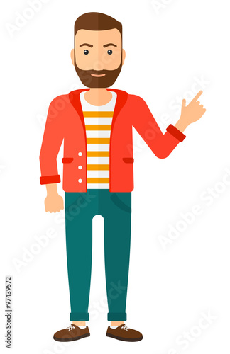 Man pointing up with his forefinger.