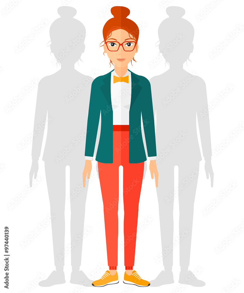 Woman with two shadows behind. Woman with two shadows behind.