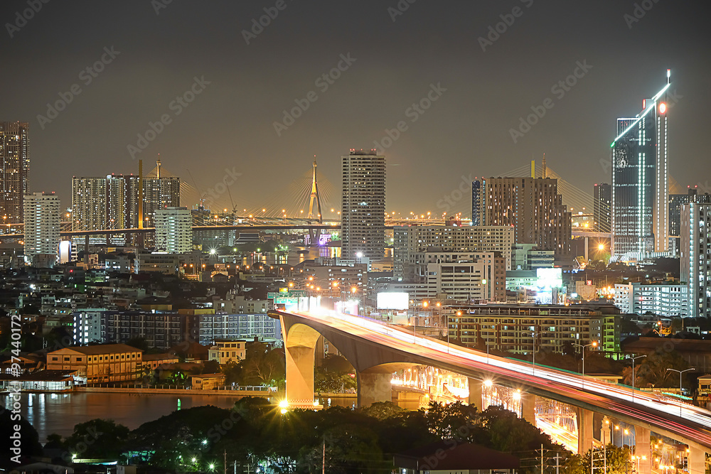 the atmosphere city in the bright night in Bangkok , Thailand