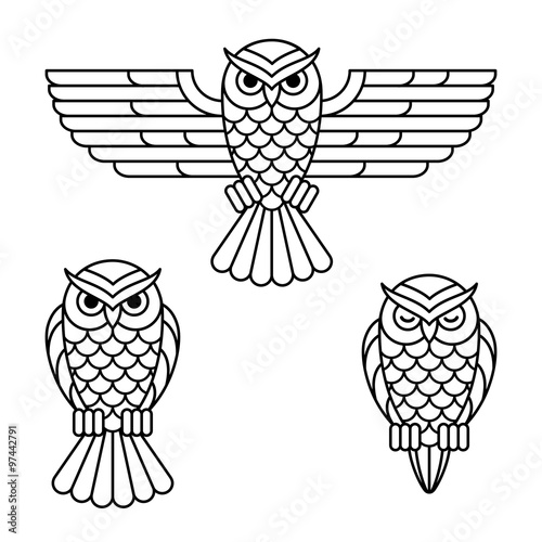 Owl line icon set photo