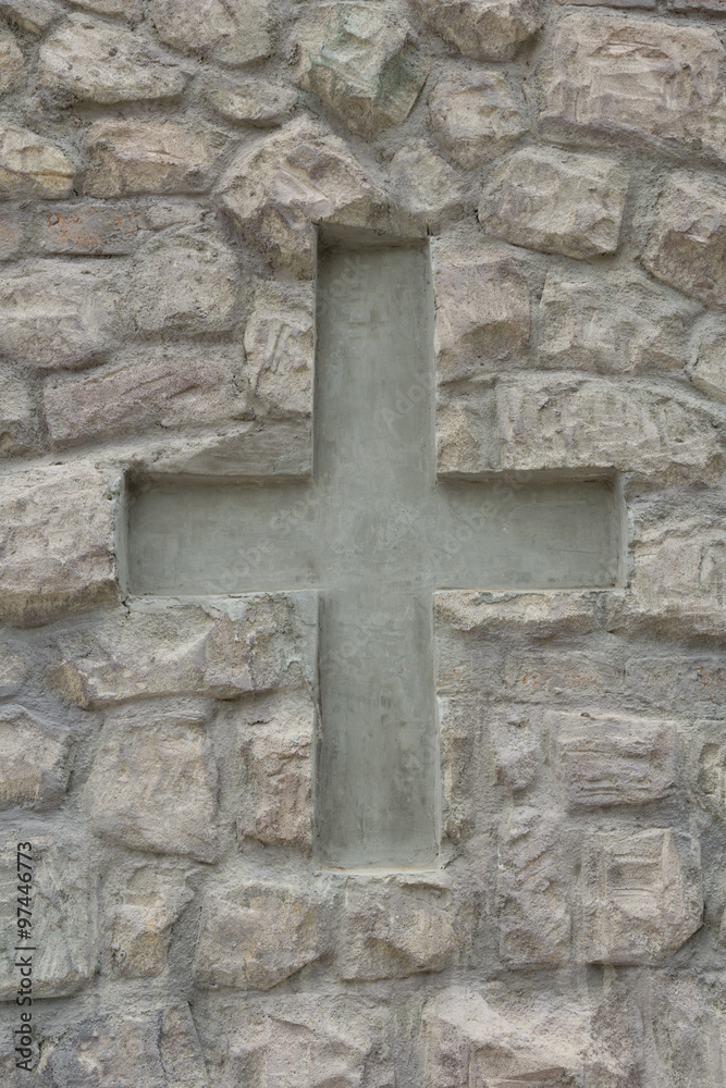 Cross symbol/Cross symbol on stone wall

