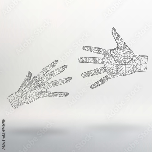 Mesh polygonal background hand of lines. The structural grid of polygons. Abstract Creative concept vector background. Molecular lattice. Polygonal design style letterhead and brochure