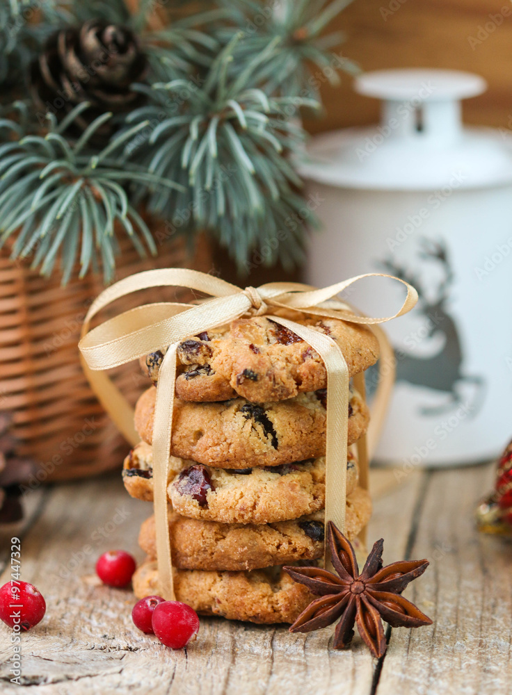 Cookies with cranberries. Christmas gifts. The rustic style Cookies with cranberries. Christmas gifts. The rustic style