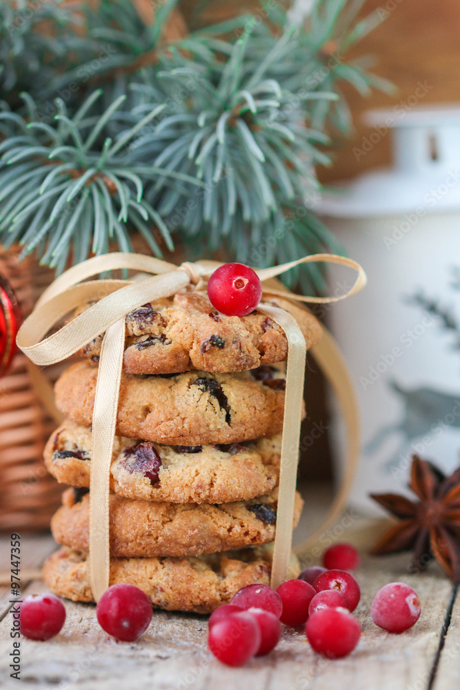 Cookies with cranberries. Christmas gifts. The rustic style Cookies with cranberries. Christmas gifts. The rustic style