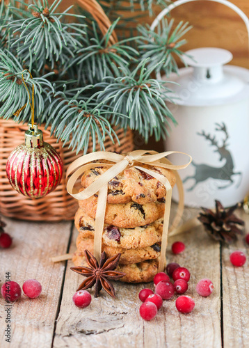 Cookies with cranberries. Christmas gifts. The rustic style