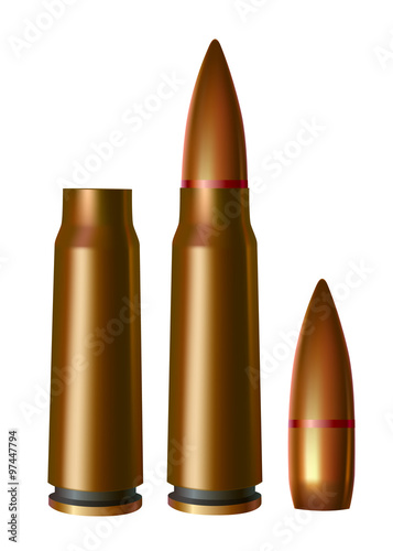 Sleeves and cartridges of ammunition bullets. isolated on white background