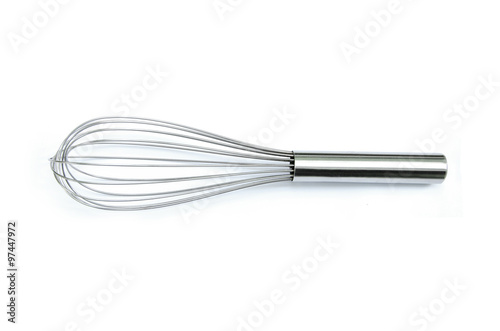 stainless balloon whisk isolated in white background photo