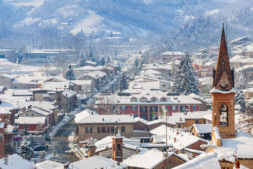 Small town covered with snow in Italy.