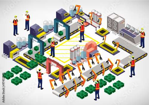 illustration of info graphic factory equipment concept in isometric 3D graphic