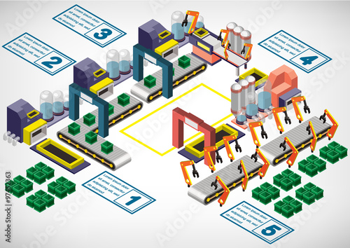 illustration of info graphic factory equipment concept in isometric 3D graphic