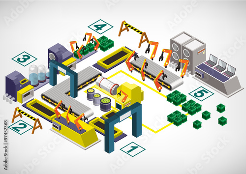 illustration of info graphic factory equipment concept in isometric 3D graphic