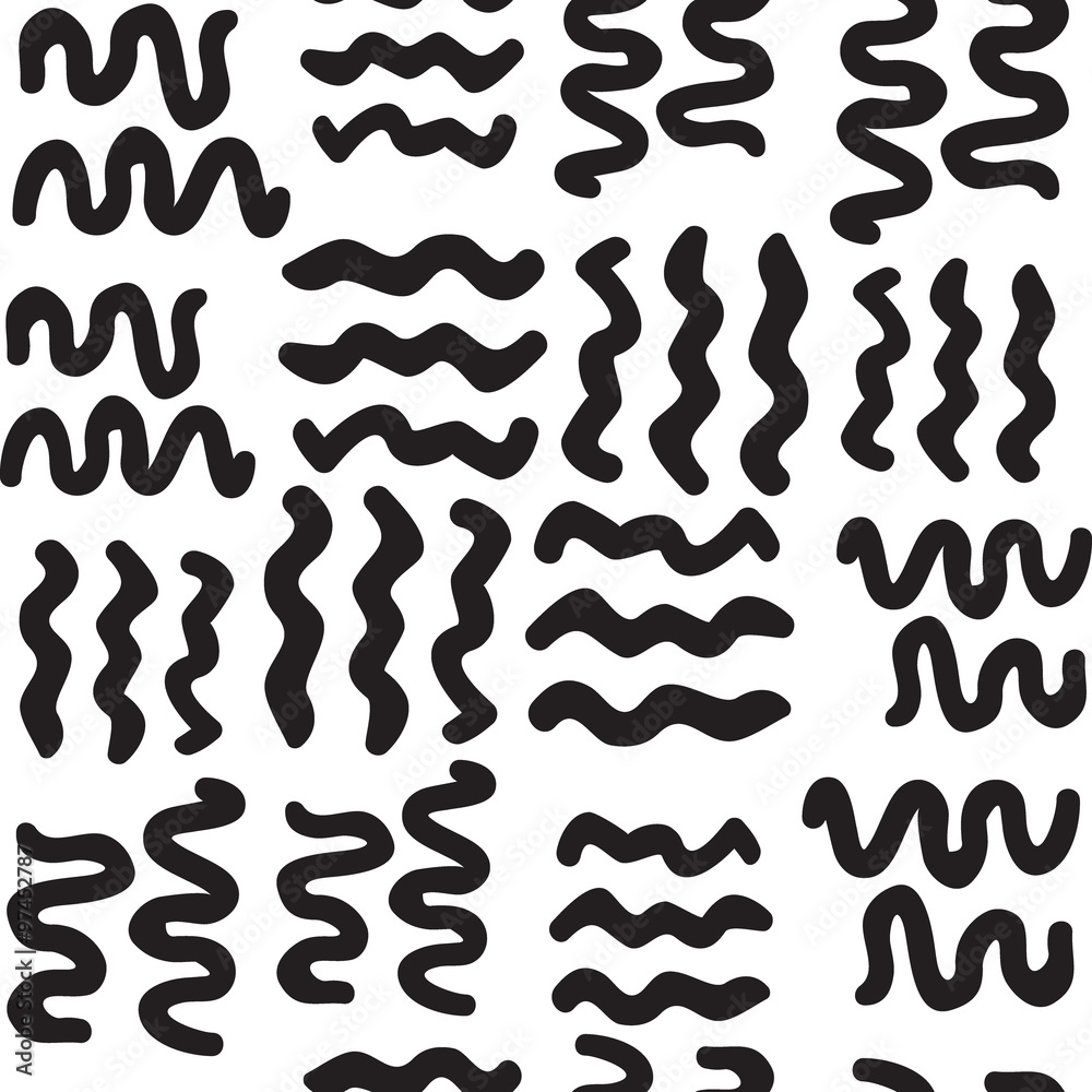 Vector hand-painted seamless pattern with wavy lines, border, st