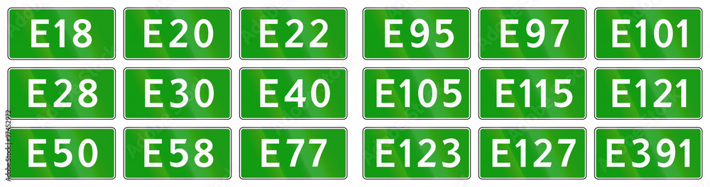 Collection of road shields of European Roads, used in Russia Collection of road shields of European Roads, used in Russia