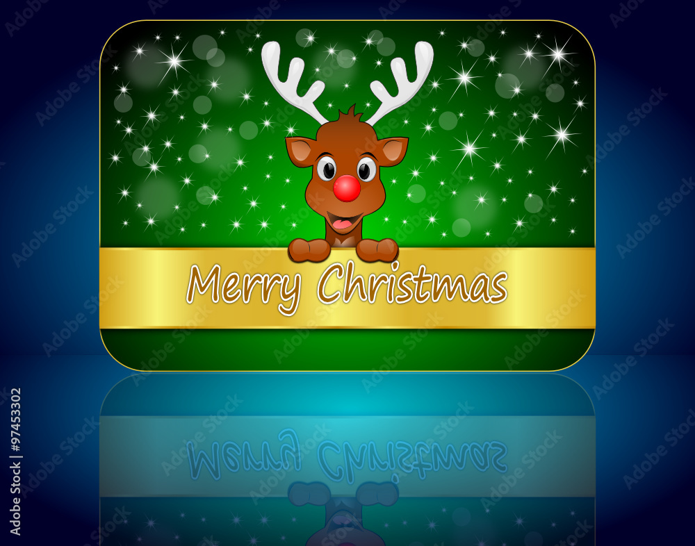 Christmas card with Reindeer wishing Merry Christmas
