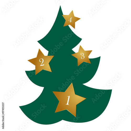 Tannenbaum mit 4 goldenen Sternen