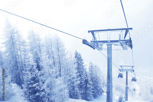 Ski lift in mountains