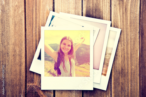 Happy teenage girl on instant photo.