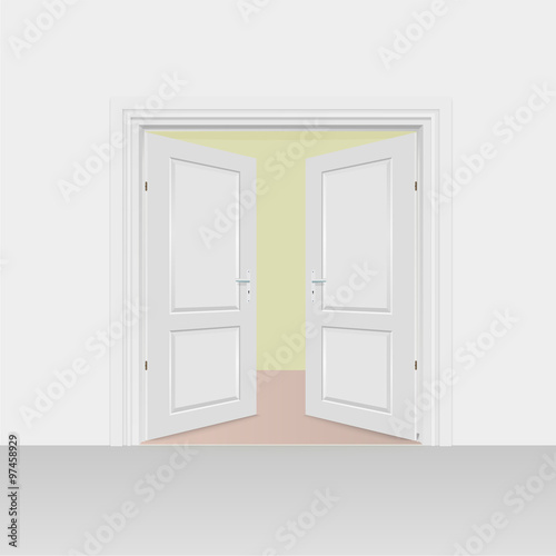Fototapeta Naklejka Na Ścianę i Meble -  Opened interior doors hinged bivalve, swings door