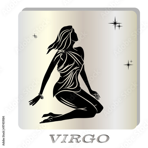 black silhouette of  virgo are on  pearl background.