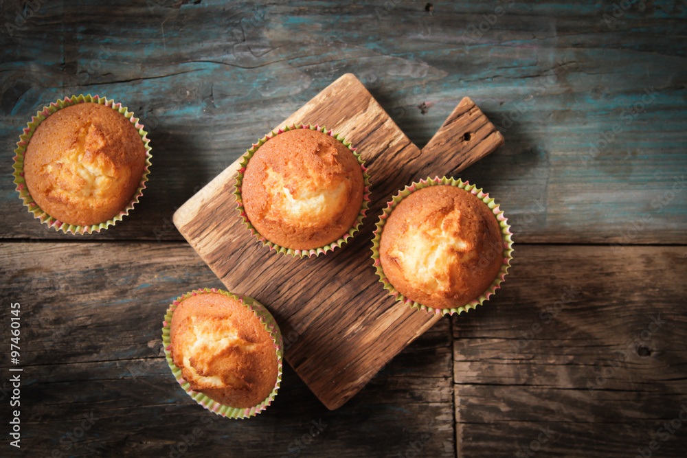 delicious lemon muffins with tea and coffee romantic mood