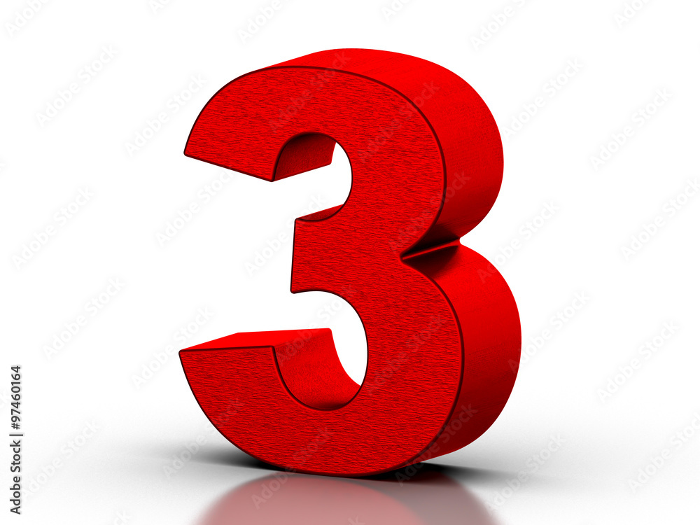 Red number 3 on white reflective background Red number 3 on white reflective background