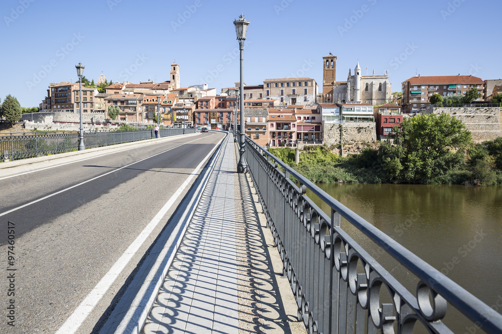 stone bridge over Duero river - Tordesillas city, Valladolid, Spain