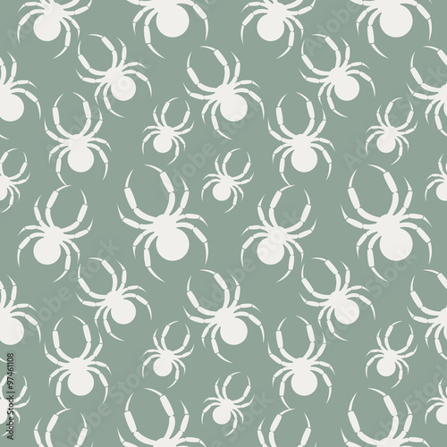 Seamless vector pattern with insects  chaotic pastel background with white spiders