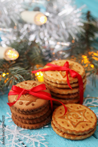 stack of cookies with a red bow
