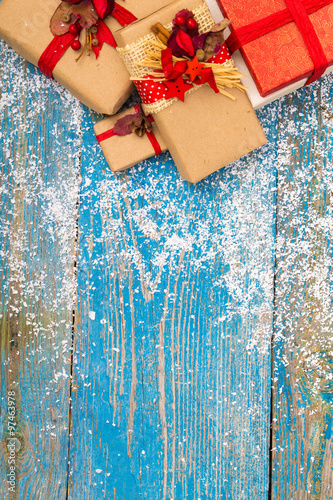 Christmas decoration hanging over wooden background