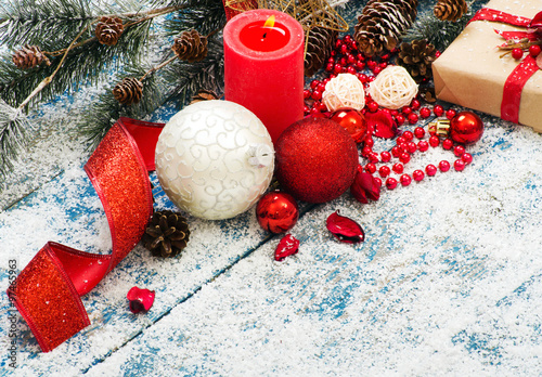 Christmas vintage present on a wooden background