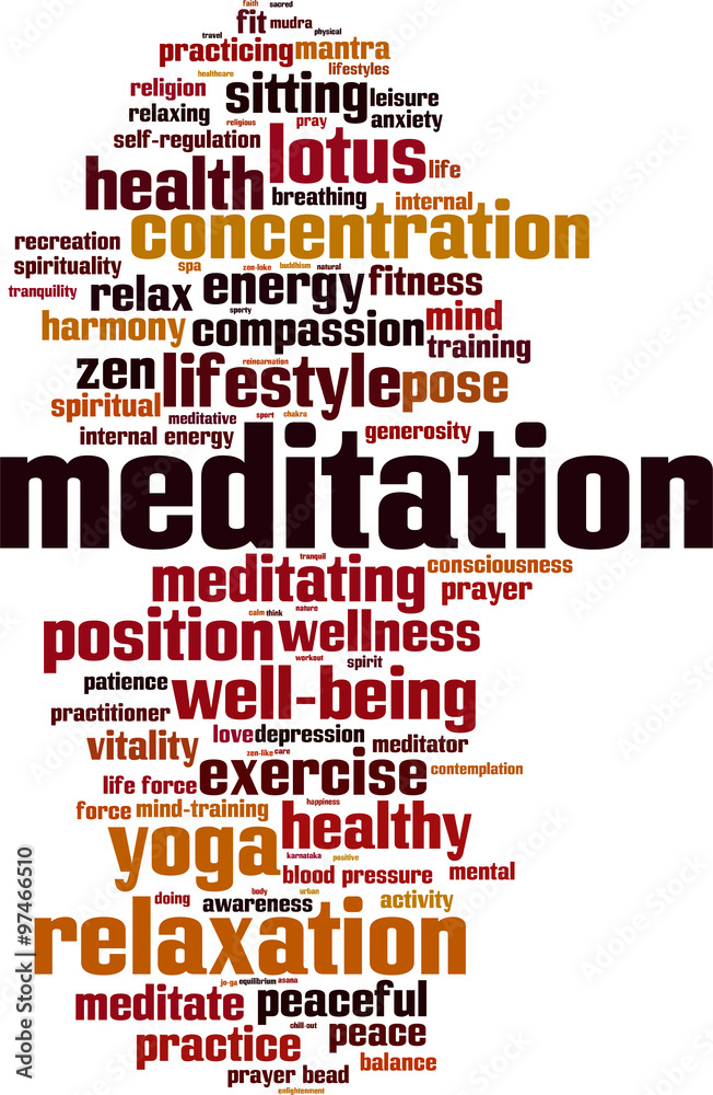Meditation word cloud concept. Vector illustration
