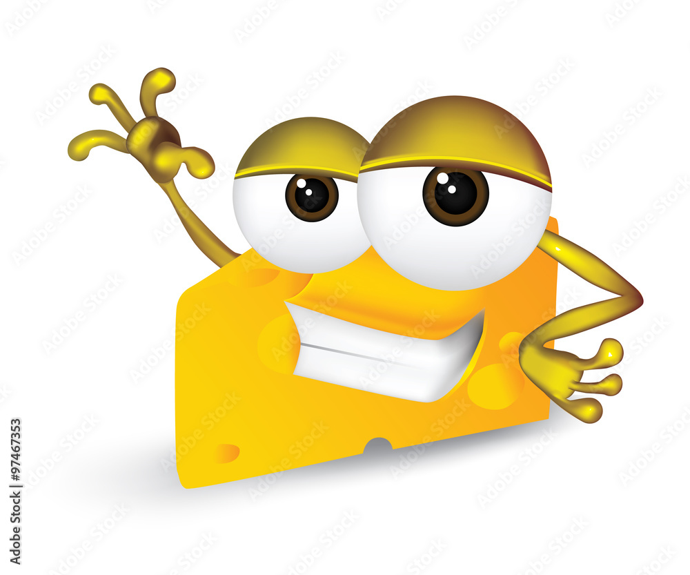 Cool, funny yellow cheese cartoon character with a big smile. Edam, Gouda  or Emmental. Stock Vector | Adobe Stock