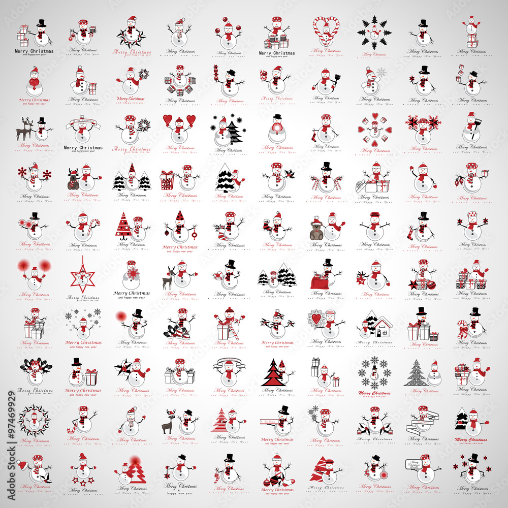 Snowman Icons And Christmas Elements Set - Vector Illustration Snowman Icons And Christmas Elements Set - Vector Illustration
